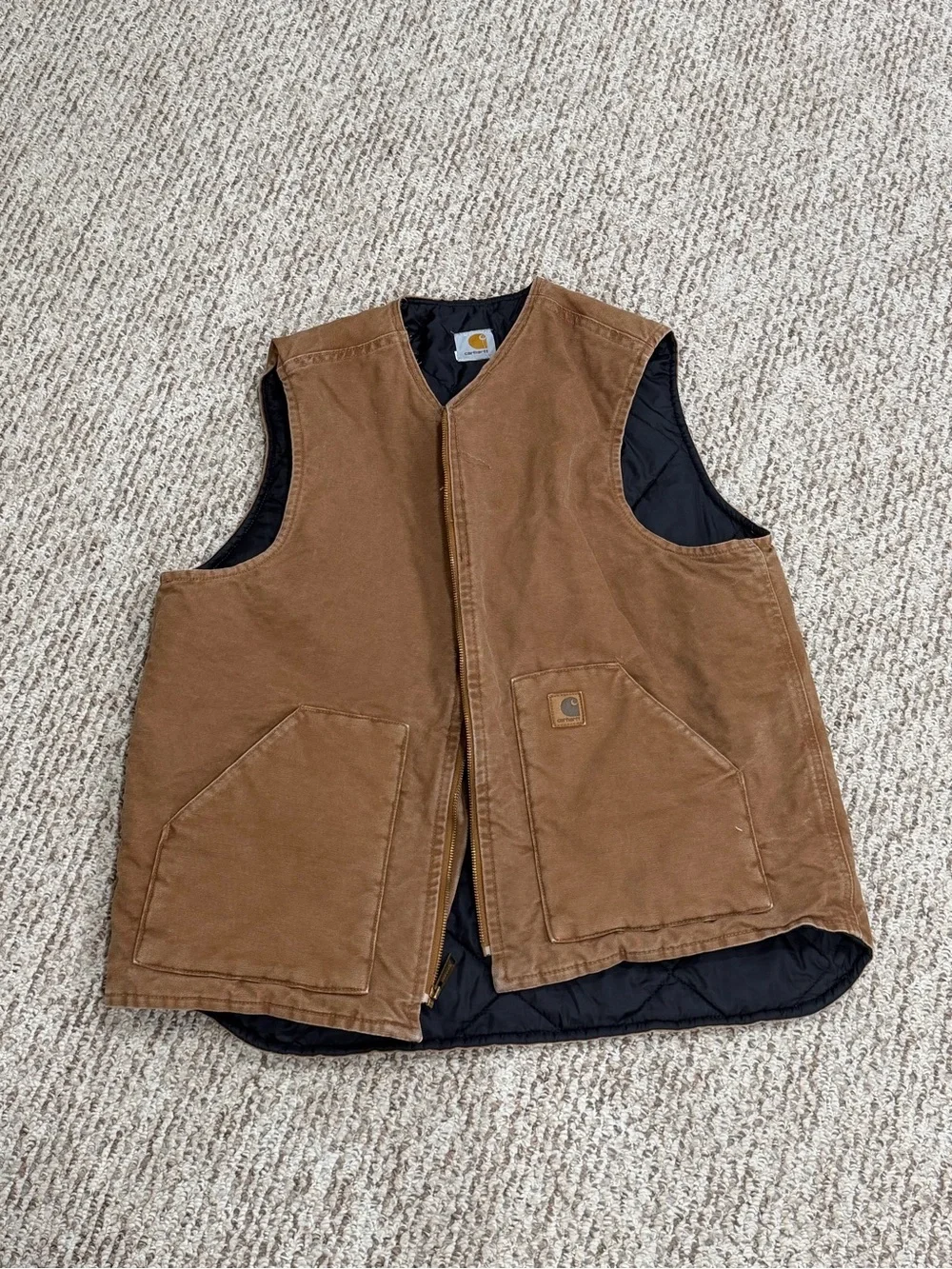 Carhartt Brown Canvas Work Vest with Black Lining